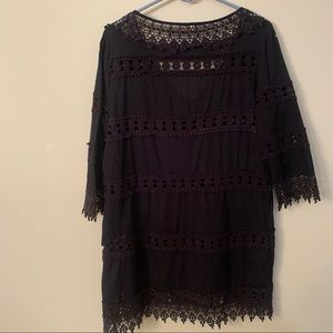Women’s black lace embroidered tunic, beach cover up size large